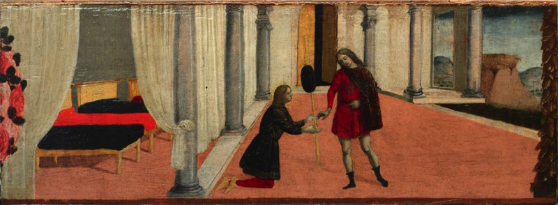Bartolomeo della Gatta, San Giuliano inginocchiato davanti al pellegrino lebbroso