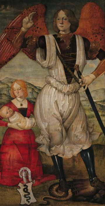 Bartolomeo della Gatta, San Michele Arcangelo, una devota e il suo bambino infante